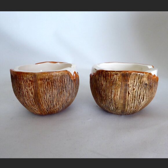 VINTAGE 1960’s PAUL MARSHALL CRACKED COCONUT CERAMIC TIKI MUG SET - Picture 4 of 7